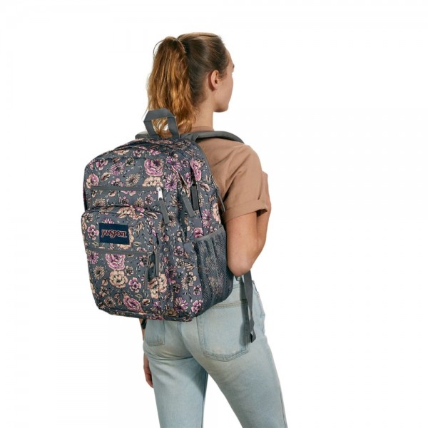 JanSport Big Student Backpack Boho Floral Graphite Grey