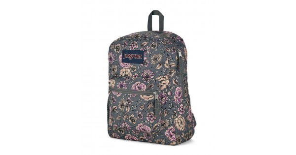 JanSport Cross Town Backpack Travel School Boho Floral Graphite Grey or Work Bookbag with Water Bottle Pocket 
