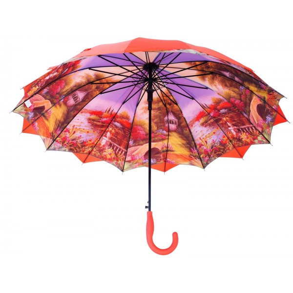 Austin House Stick Umbrella Double Canopy Burnt Orange
